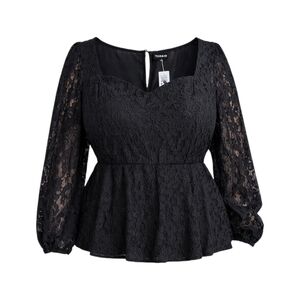 Torrid 2X Black sweetheart neck peplum lace puff sleeve blouse gothic
